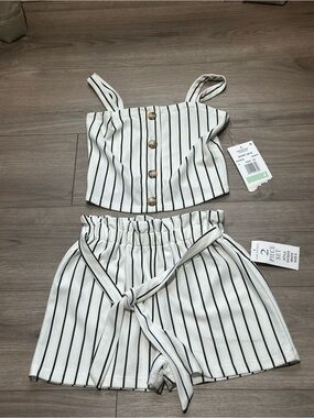 Rare Editions White and Black Striped 2-Piece Girls Set